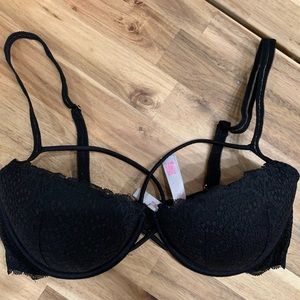 Pink 34D black push-up bra